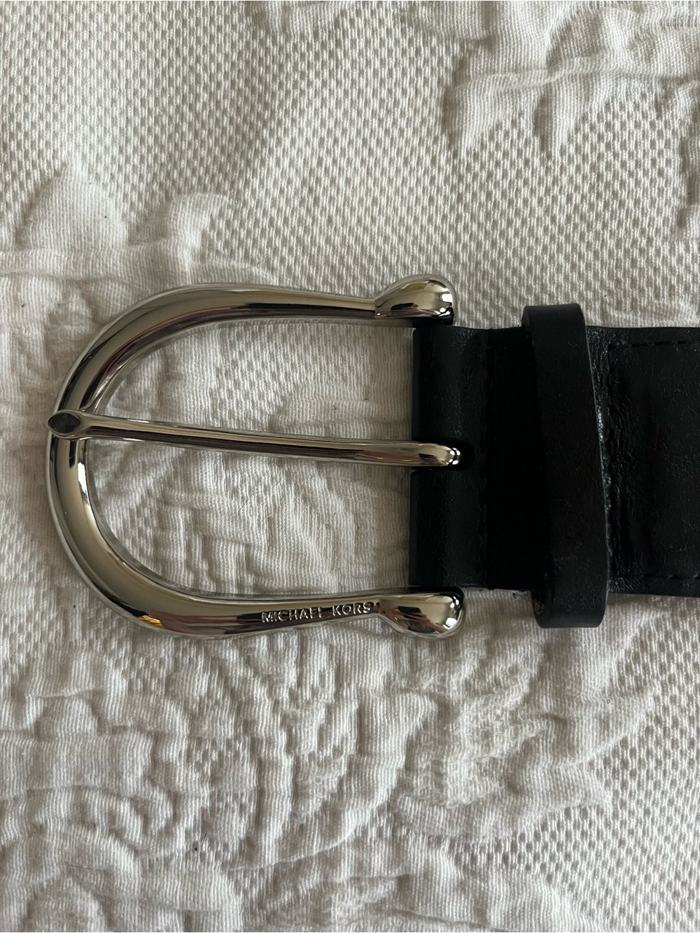 Michael Kors Black Leather Belt with Silver Buckle